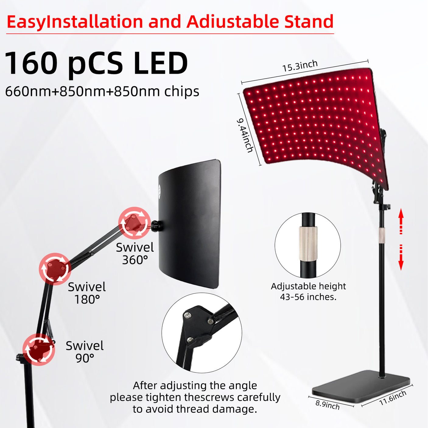 160 LED Red Light Therapy Panel With Adjustable Stand