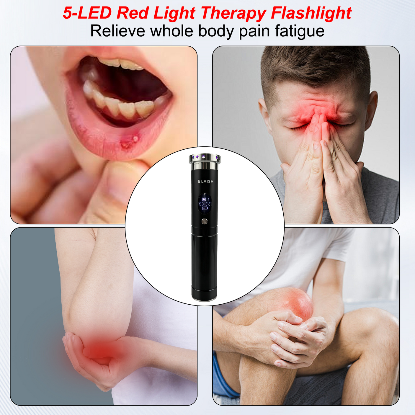 Fda Cleared ELVISH Cold Sore Treatment Device, Relieves Oral Ulcers, Nasal, Ear, Knee, Hand, Joint, Muscle & Nerve Pain, 460/630/660/850/900nm Wavelengths, Built-in Timer, 3 Flash Frequencies, 4 Home Modes, Teacher & Father'S Day Appreciation Gifts