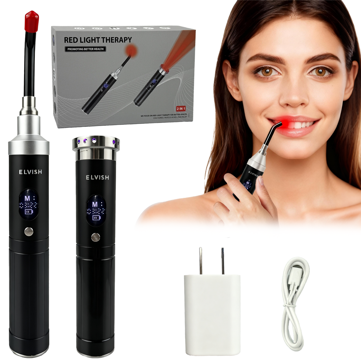 Fda Cleared ELVISH Cold Sore Treatment Device, Relieves Oral Ulcers, Nasal, Ear, Knee, Hand, Joint, Muscle & Nerve Pain, 460/630/660/850/900nm Wavelengths, Built-in Timer, 3 Flash Frequencies, 4 Home Modes, Teacher & Father'S Day Appreciation Gifts